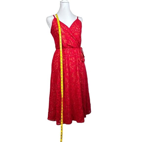 ALI & JAY Dress Womens Size S Red Lace Wrap Front Drawstring Waist Delicate Chic - Picture 9 of 12